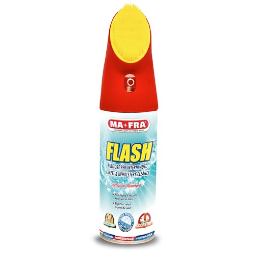 Mafra, Flash, Spray Nettoyant Int&eacute;rieur Voiture, avec Formule Odorstop, Agit Sans mouiller les Tissus, Efficace sur velours, Alcantara et Surfaces d&eacute;licates, avec Brosse Int&eacute;gr&eacute;e