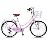  Qian Citybike - Rueda de ciudad con cesta para bicicleta de 24 pulgadas, 6 velocidades (rosa)