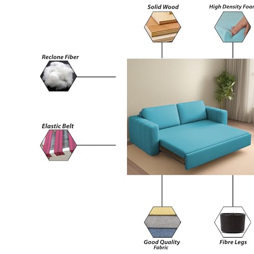 Image of Casaliving Roxy 3 Seater Sofa Cum Bed for Living Room (Turquise Fabric Colour) Premium Fabric Sofa Set-Blue Colour Sofa Cum Bed
