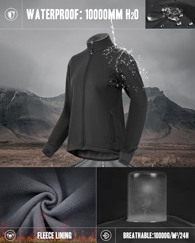 33,000ft Women's Cycling Jacket Ladies Waterproof Softshell Jacket Fleece lined jacket Windproof Running Jacket Reflective Autumn/Winter Cycling Jacket Black S - Image 3
