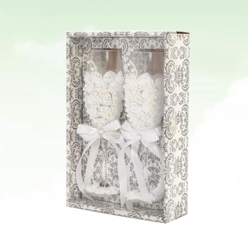 Copas de vino de boda de vidrio resistente y detalles de perlas 8
