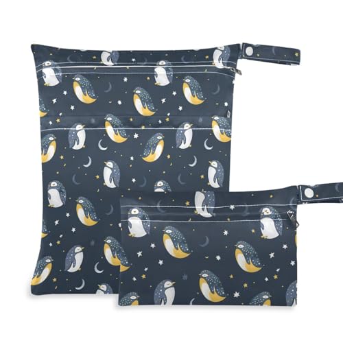 Coikll Wet Dry Bags for Cloth Diaper 2 Pack Waterproof Yoga Gym Bag for Swimsuit Wet Clothes Baby Items-?Cute Penguin?