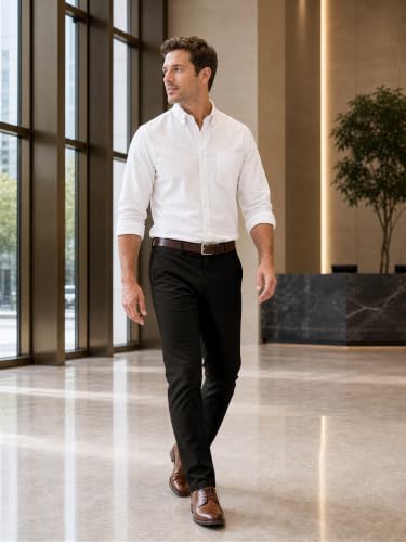 Image of HUNGSON Mens Chinos Dress Pants Slim Fit Stretch Business Casual Golf Work Slacks Trousers