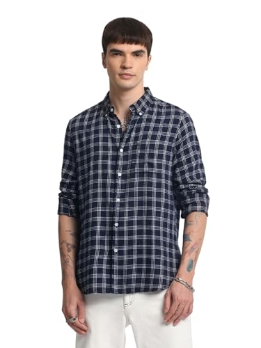 Image of THE BEAR HOUSE Men's Cotton Striped Slim Fit Casual Shirt