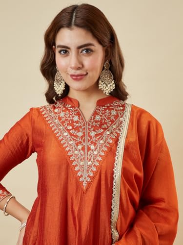 Image of MOKOSH Women's Silk Embroidery Kurta Sharara with Dupatta | Kurta Set | Embroidered |Indian Kurta Outfit with Sharara | 3 Piece Outfit |Straight Ethnic Suit 4 Colour Options Available