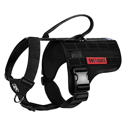 OneTigris Colossus Taktisches Hundegeschirr, Anti Zug Einstellbar Geschirr Hund mit Grosse Griff und Komfortables Brustkissen Brustgeschirr Cover
