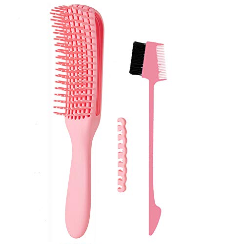 Pink Detangling Brush and Edge Brush ： for Hair Textured 3A to 4C Kinky Wavy/Curly/Coily/Wet/Dry/Oil/Thick/Long Hair