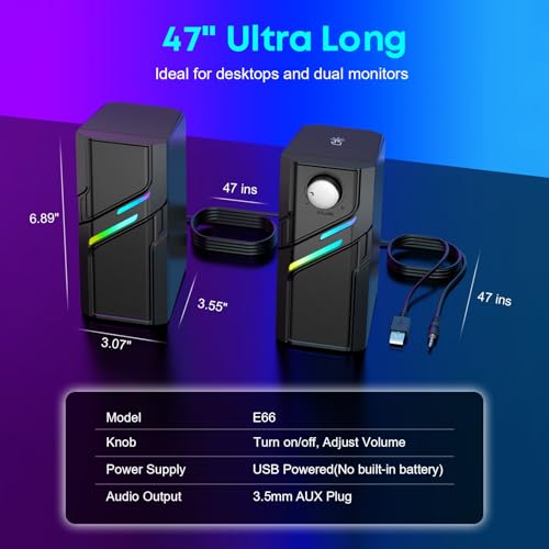 LENRUE Computer Speakers for Desktop PC with Easy Knob, Clear Powerful Sound, Touch Lights, Plug and Play for Computer Desktop PC, Monitors, Laptop by LENRUE - Image 6