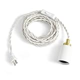 BRIGHTTIA Plug-in Simple Top Hanging Swag Pendant Light - Matte White/Brushed Gold - Industrial Mode