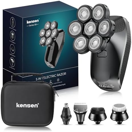 KENSEN Barbeador Elétrico Masculino 5 em 1 – Cabeça Careca 7D, Ki...