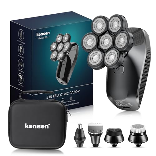 KENSEN Barbeador Elétrico Masculino 5 em 1 – Cabeça Careca 7D, Ki...