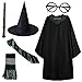 Produktbild O.AMBW Kinder Erwachsene Cosplay Umhang Kostüm für Fantasy Kostüm Cosplay Anzug Set Zauberstab Krawatte Schal Brille Hut Karneval Kostüm Karneval Halloween