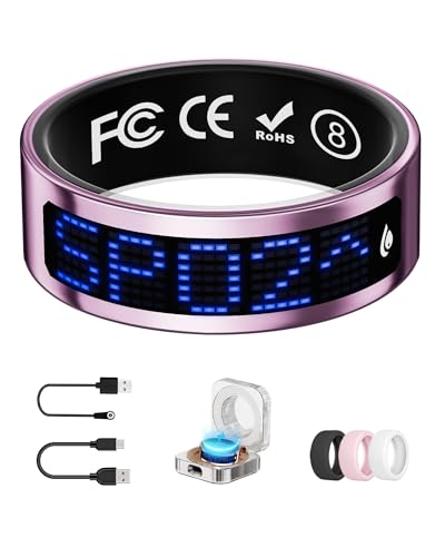 Image of Smart Ring for Women & Men with Display, Health Ring with Heart Rate, Sleep Monitor, IP68 Waterproof Fitness Ring, Fitness Tracker Ring, No APP Fee for iPhone and Android (Pink, 8#)