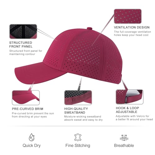 Image of FEINION Men Summer Adjustable Performance Hat Breathable Snapback Laser Perforated Mesh Baseball Cap