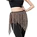 Women's Sparkle Fishnet Fringe Tassel Rhinestone Hip Scarf for Performance Competition Show Triangle Skirt