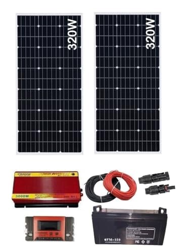KIT Fotovoltaico kw 2x pannello 320w Batteria 150 AH Inverter 3000W Regolatore 60A ALESHOP82