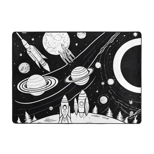 Astronaut and Alien Print Living Room Anti Slip and Absorbent Carpet, Indoor Bedroom Bed Floor Mat, Ultra Soft Washable Carpet 80x58 in