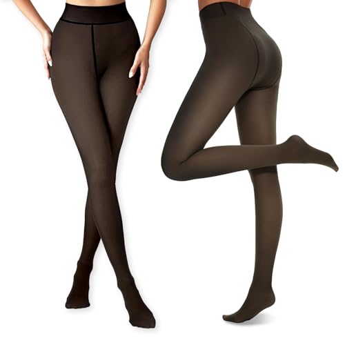 Dresmannst Medias Térmicas Mujer Invierno Reductora Pantimedias Translúcidas Falsas Leotardos Alto Cintura Leggins Doble Forro Elástico Negras 220g, L-XL