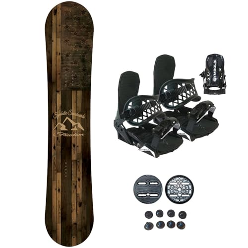 Symbolic Freedom USA Snowboard and Bindings Package with Leash & Stomp Men Women Kids Regular-Wide (135cm/XS BLK Binding(Kid 1-6))
