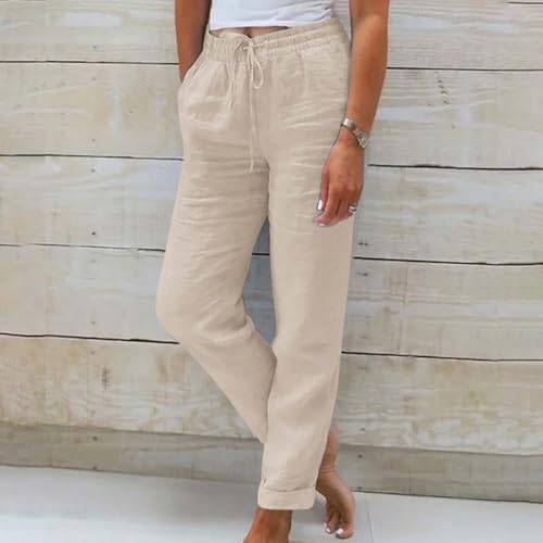 Linen Pants Women Lounge Athletic Work Elastic Comfy Bermuda Petite High Waisted Palazzo Capri Joggers Set4