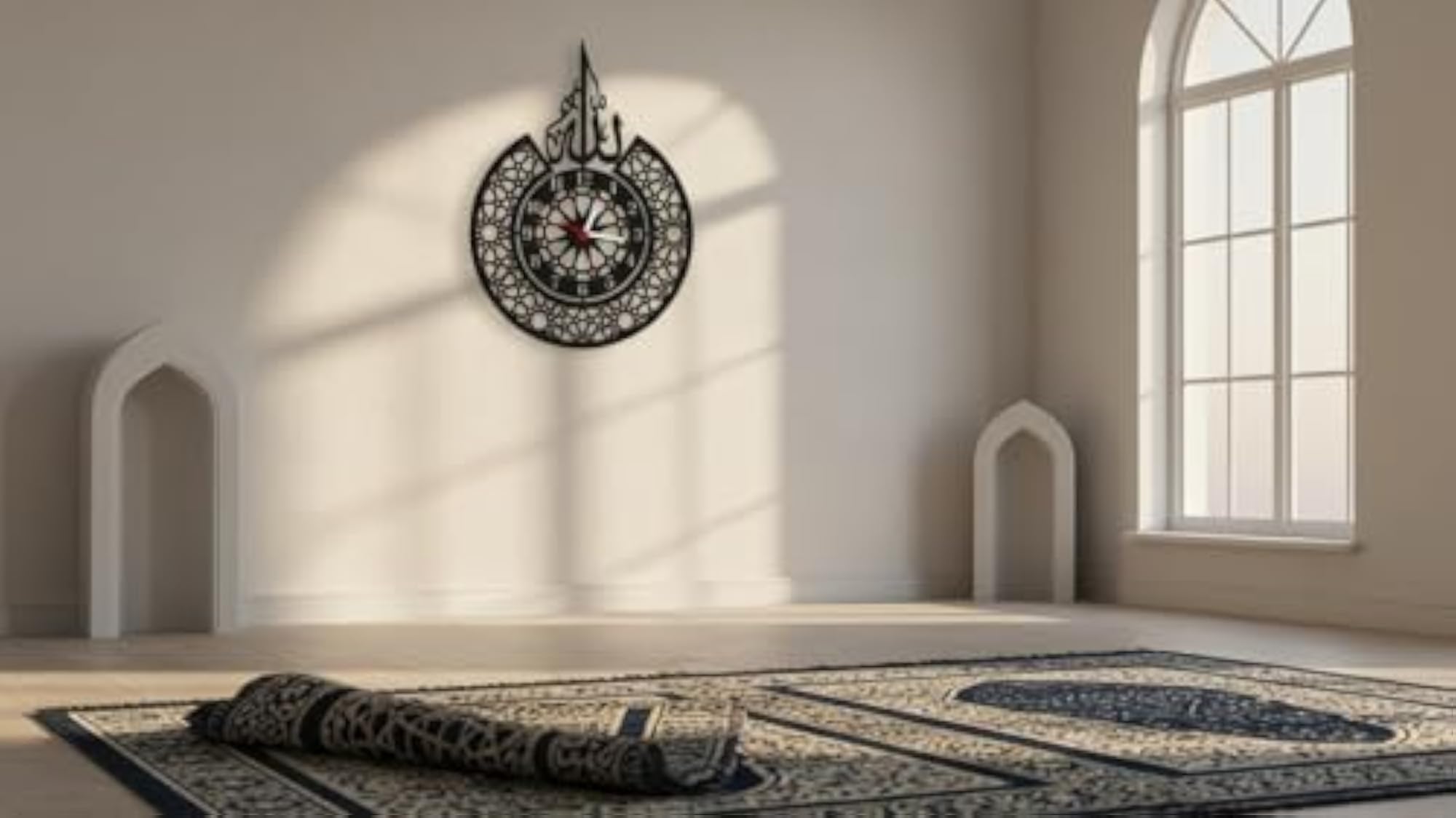 Metal Islamic Wall Clock for Home, Modern Arabic Calligraphy Design