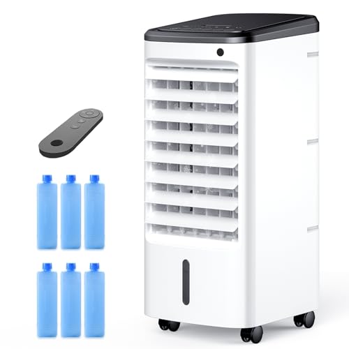 Image of Windowless Portable Air Conditoners, 3-IN-1 Portable AC with Remote, 3 Modes 3 Speeds, 1Gal Tank & 12H Timer, 65° Oscillation, Fast Cooling Quiet Ventless Swamp Cooler for Room Home Office, Off White