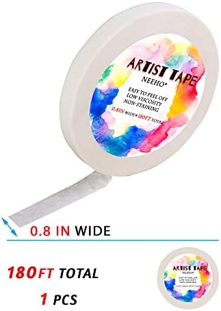 Artist Tape for Drafting Art, Neeho Acid-Free White Masking Tape for Watercolor Painting Canvas Framing, 0.8inch Wide 180FT Long