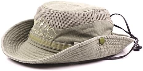 KeepSa Sun Hat for Men, Cotton Embroidery Summer Outdoor Sun Protection Wide Brim Bucket Hat Foldable Safari Boonie Hat Khaki