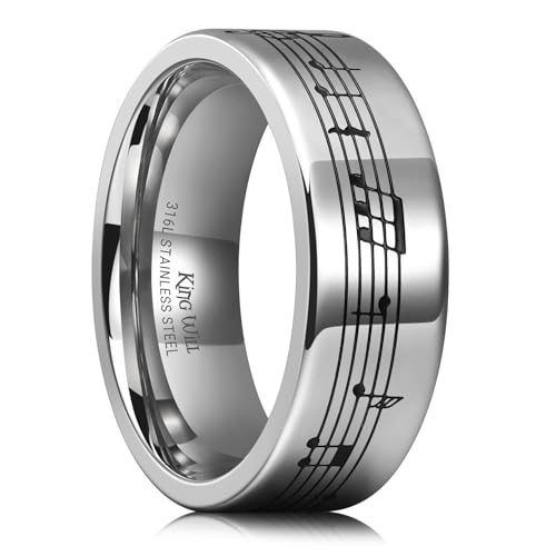 King Will 316L Stainless Steel Wedding Band for Men-8mm Steel/Blue Wedding Ring Polished with Music Staff/Musical Note/Car Design Hypoallergenic and Comfort Fit for Everyday Wear Size 7-12