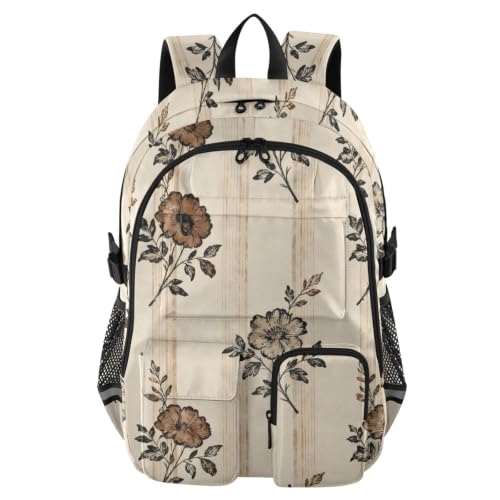 Mochila de viaje retro con acabados clásicos en tonos marrón y beige