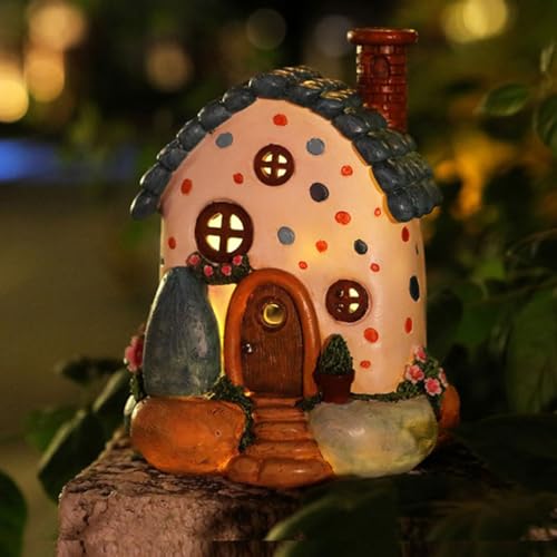 Maison de fée solaire et statuette décorative étanche pour extérieur