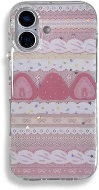 Aesthetic Phone Case Compatible with iPhone 17/16/15/14/13/12/11/X/8 Multi-Model Strawberry Cake Cover Cute 81