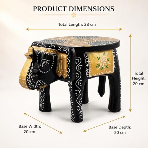 Image of JH Gallery Handcrafted & Hand-Painted Wooden Elephant Decorative Stool, Small Side Table for Living Room, Bedroom, Office & Home Decor, Multipurpose Accent Table (20 cm, 8 Inch)