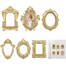 6PCS Mini Gold Picture Frames for Refrigerator, Small Vintage Photo Frames with Magnetic DIY Tools, Resin Mini Gold Frames Set, Small Photo Frame for Office Home Retro Victorian Style Decor