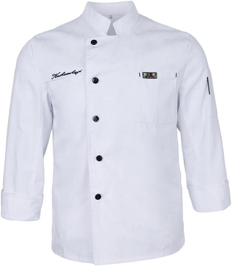 harayaa Unisex Adults Chef Jacket Long Sleeves Pen Pockets Single-breasted Bakery Coat