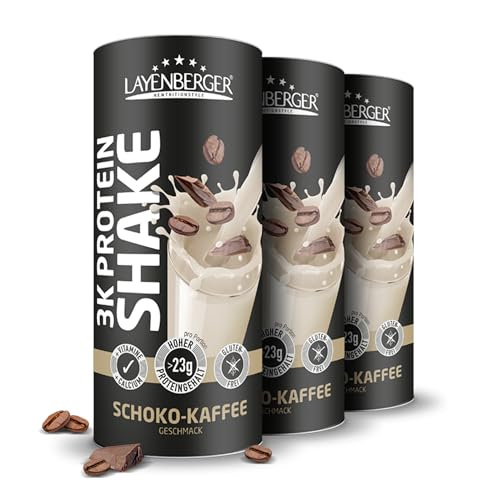 Layenberger 3K Protein Shake - 75% Eiweiß und nur 4,5% Kohlenhydrate bei 6,8 g Zucker, (3x 360 g) - Schoko-Kaffee