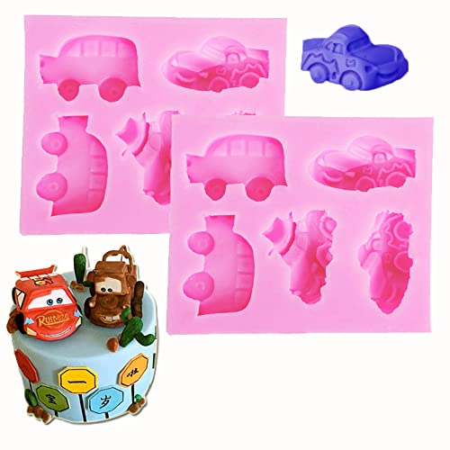 2pcs 5 Car and Sports Car Shape Silicone Molds for DIY Fondant Candy Making Tools Chocolate Mold Desserts Ice Cube Gum Clay Biscuit Plaster Resin Cupcake Topper Cake Border Decor Moulds
