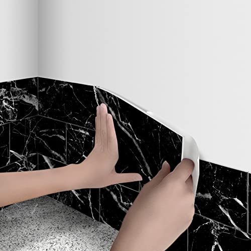 Cecekis Peel And Stick Backsplash Tile, 32 Pc Pack (8" X 4") Thicker Glass Subway Tiles Waterproof Oil Proof Removable Decals For Bathroom & Kitchen Backsplash (Black Marble) #TOP1
