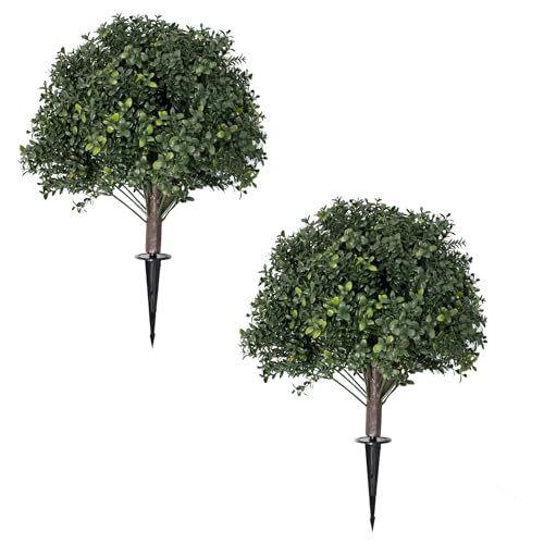 BCBLF Artificial Boxwood Balls Outdoor Set of 2, Faux Topiary Balls for Planters, UV Resistant Boxwood Greenery Balls for Porch Patio Garden Front Door Decor