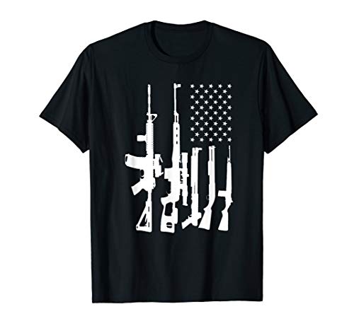 American Flag Gun Shirt Stars with Shotgun Sniper AR15 Guns T-Shirt