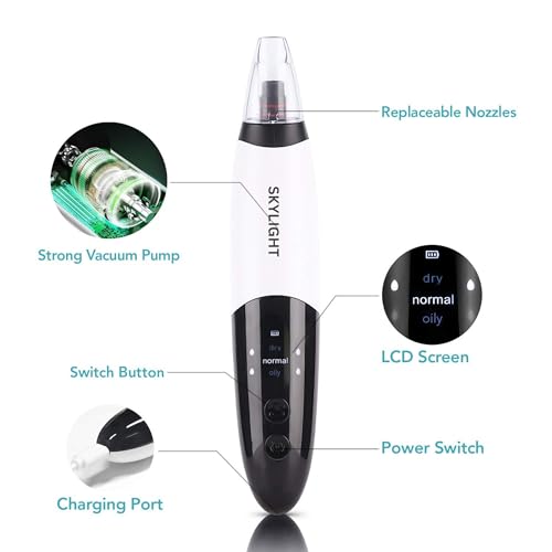 Image of SKYLIGHT Blackhead Remover Vacuum Electric Pore Cleaner for Whitehead Removal Tool, Acne Deep Face Machine, USB Rechargeable Derma Adjustable Suction & Interchangeable Heads Facial Device Men Women