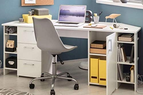 Preisvergleich Produktbild Schreibtisch Eck Weiss Eck-Bürotisch Eckschreibtisch - (3717)