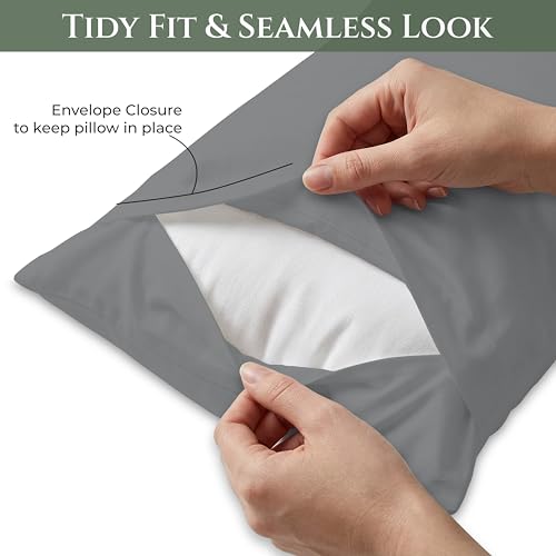 Image of Royale Linens 100% Cotton Pillow Cases Standard Size Set of 2 - Percale Pillowcase - Grey Pillow Cases Super Soft Cooling & Breathable Hotel Cotton Pillowcases, Fits Standard Pillows (20 inchx26 inch, Grey)