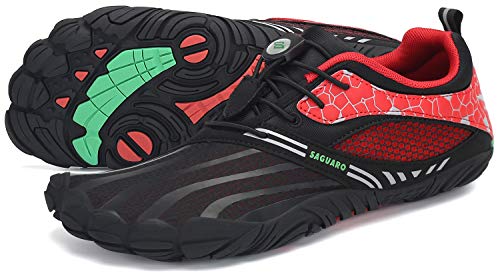 SAGUARO Barfußschuhe Herren Zehenschuhe Outdoor Traillaufschuhe Männer Straßenlaufschue Five Finger Schuhe St.1 Rot 44