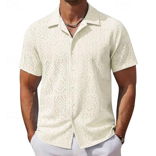 Chemise col cubain homme été à boutons manches courtes coupe droite