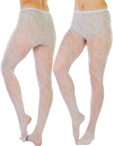 Image of ToBeInStyle Women's Elegant Floral Lace Inspired Spandex Net Full Length Tights