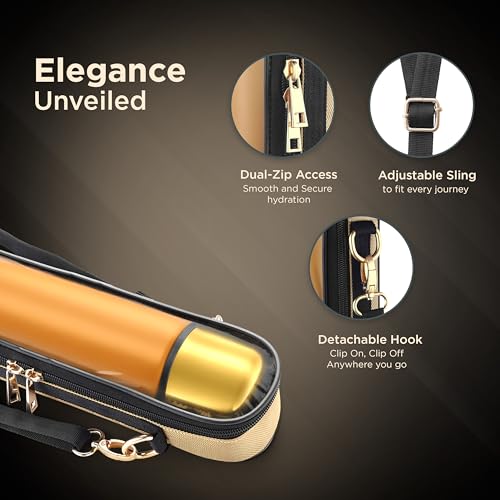 Image of Perch California Stainless Steel Water Bottle 1 LTR | Hot & Cold Flask | ISI Certified | Vacuum Insulated | BPA Free | for Office, School, Gym, Home & Travel | Gold-Amber | Crafted by Pexpo