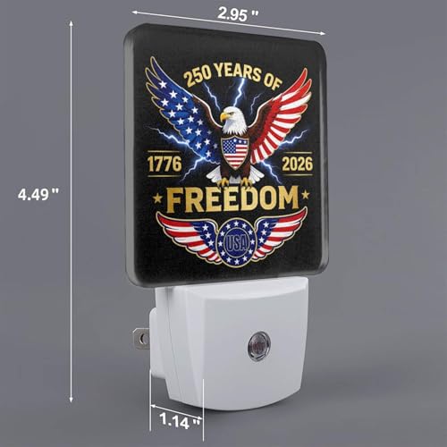 Image of 250 Years of USA Night Light Set of 2, Patriotic Eagle Auto Sensor LED Dusk-to-Dawn Nightlights, Plug-in Sensor Lamp for Bedroom Bathroom Kitchen Hallway Stairs Decorative
