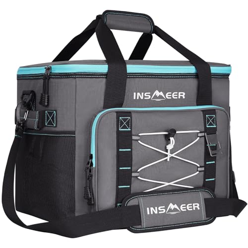 INSMEER Bolsa térmica de 40 L, 60 latas, bolsas grandes aisladas, hielera suave, a prueba de fugas, portátil, plegable, con abridor de botellas y correa de hombro extraíble, adecuada para playa