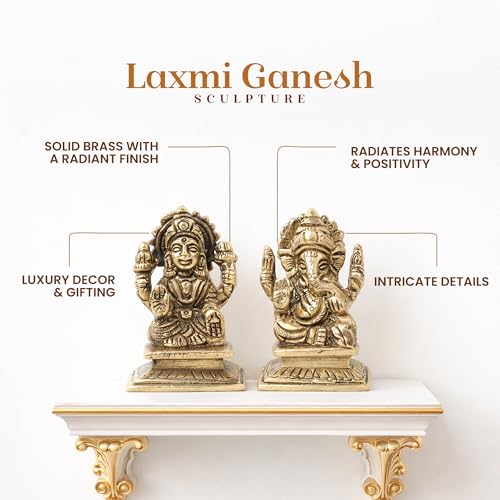 Image of Habere India-All the Cultures Fabricating India Brass Lakshmi Ganesh Idol Set for Pooja Room | Pure Brass Lakshmi Ganesh Murti for Home | Decorative Statue for Mandir (Design05: L4 x W4 x H6 cm)